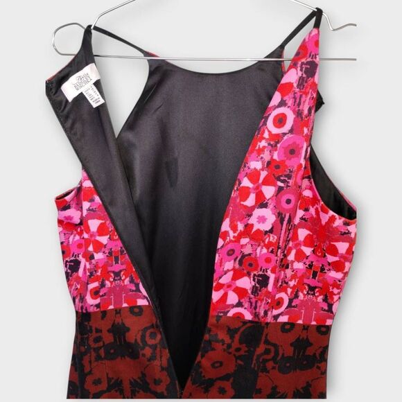 Belle BADGLEY MISCHKA Dress Sz 8 Red Pink Print Halter Dress Bodycon Old Money - Picture 9 of 16